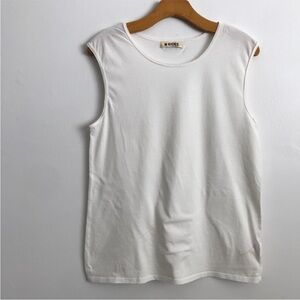 B SIDES WOMENS T SHIRT WHITE SLEEVELESS CREW LARGE